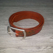 Vintage brown flower & leaf embossed custom men leather belt